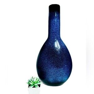 Oval Celestial Blue Modern Vase for Home Decor Centerpiece MCM Accent 14” T